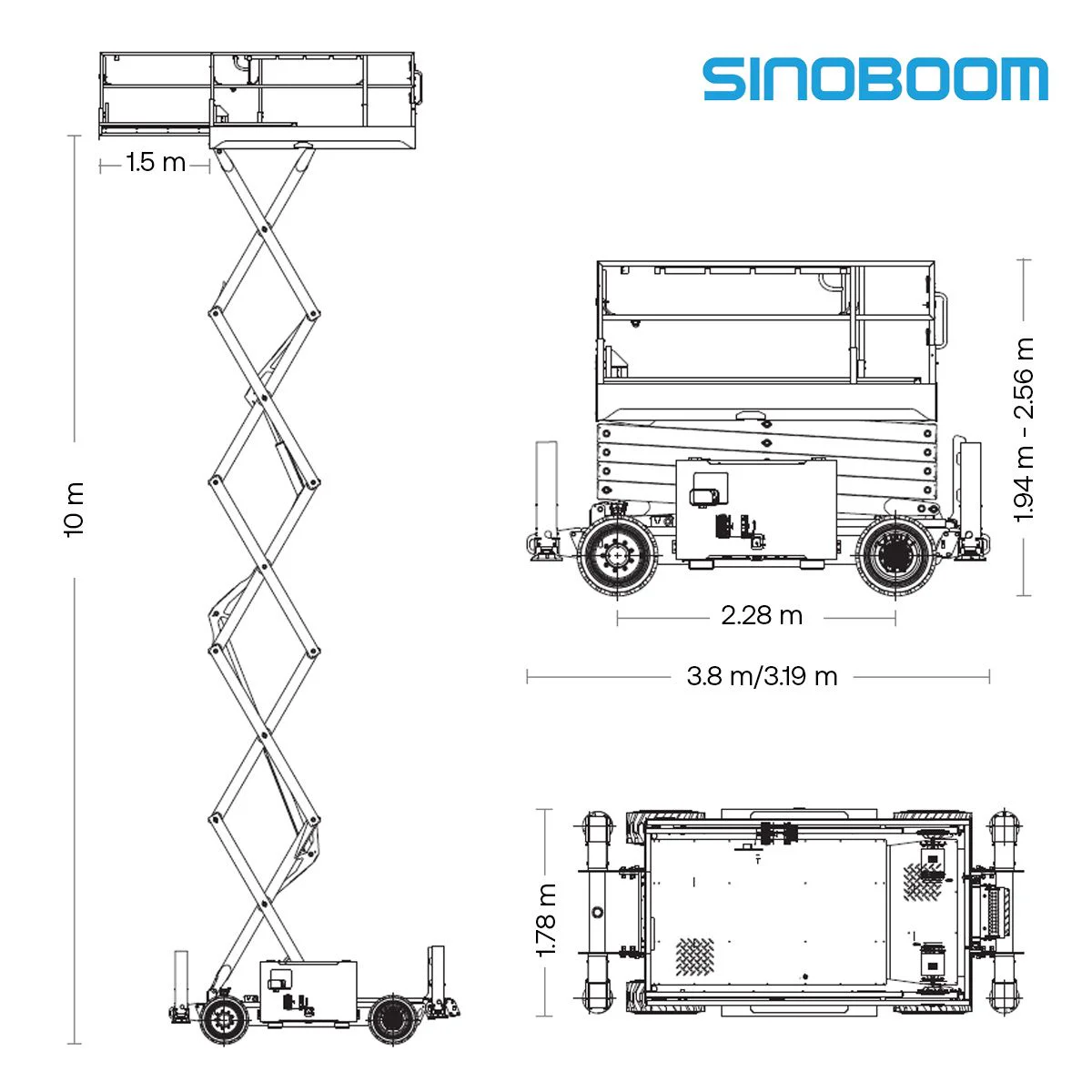 Diagrama de plataforma elevadora tipo tijera diésel Sinoboom modelo 1018RD (3369RD)