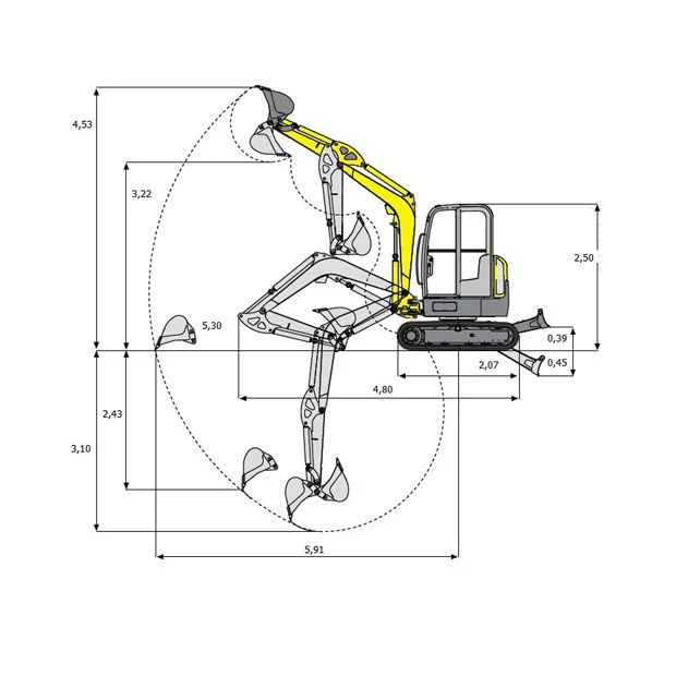 Diagrama 2, alquiler Mini excavadora giratoria 3800 kg Wacker Neuson EZ38