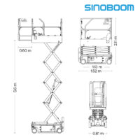 Diagrama de plataforma tijera eléctrica Sinoboom 1932SE en uso para elevación de personal.