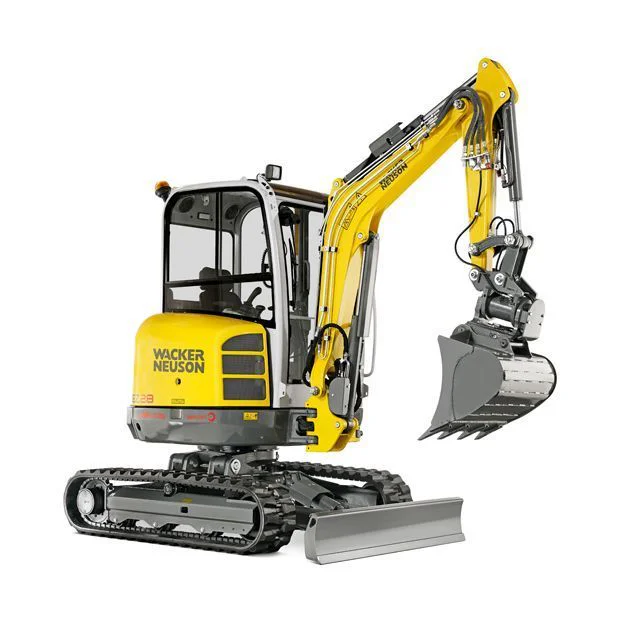 Video de Mini excavadora compacta EZ28 con giro Zero Tail, ideal para trabajos en espacios reducidos y pendientes, equipada con sistema de excavación vertical VDS.