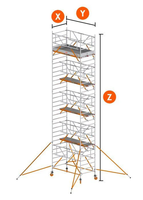 Esquema de una torre de aluminio móvil
