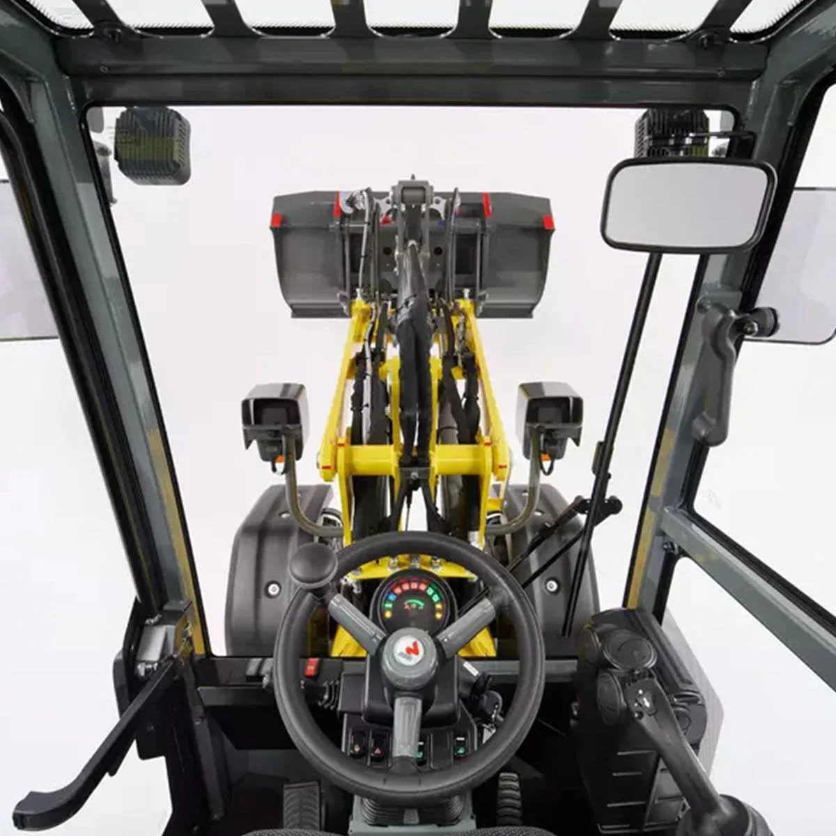 Vista desde el puesto de conducción de la pala cargadora Wacker Neuson WL250.