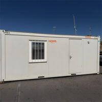 "Módulo prefabricado de vestuario Containex de 6m para eventos, estructura blindada y aislamiento panel sándwich.
